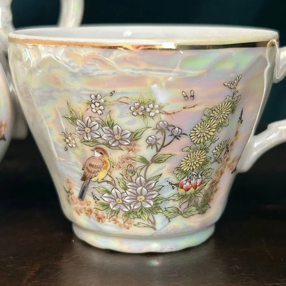 Pearlescent Iridescent Creamer and Demitasse Cup Set